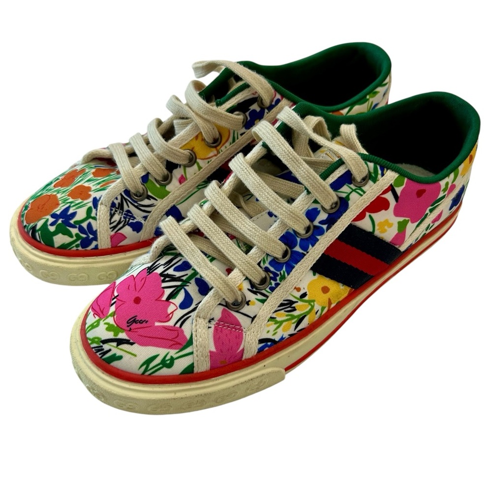 Gucci x Ken Scott Floral Web Cotton Sneakers Size 38